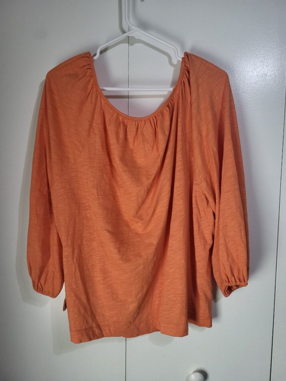 Boden Women's XL Cotton Slub Puff Sleeve Blouse Top Orange Peasant Boho Cottage - Picture 2 of 9